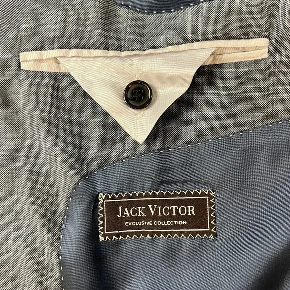Jack Victor Loro Piana Men's Gray Super 130s‎Two Button Plaid Blazer 40